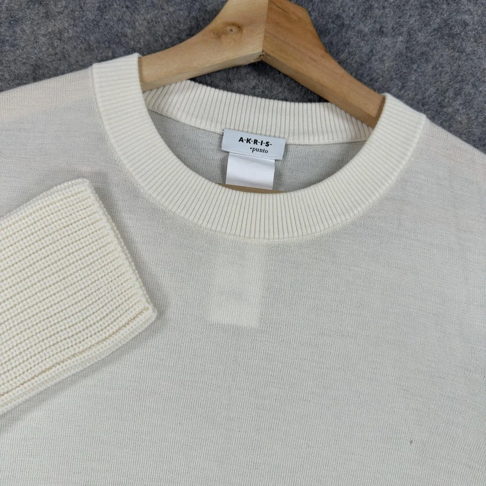 Akris Punto Sweater Womens Small White 100% Virgin Wool Crewneck Pullover Knit